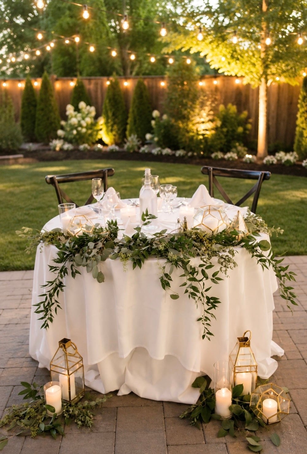 Transform your wedding reception with a stunning greenery-decorated sweetheart table! This enchanting setup features lush foliage, elegant garlands, and delicate floral accents, creating a romantic and natural ambiance. Perfect for an eco-friendly or rustic-inspired wedding, this greenery wedding table idea complements various themes, from boho to classic. Capture the essence of nature with verdant backdrops, twinkling fairy lights, and elegant tableware. Embrace the beauty of greenery decor and make your special day unforgettable. Keywords: greenery wedding decor, sweetheart table ideas, eco-friendly wedding.