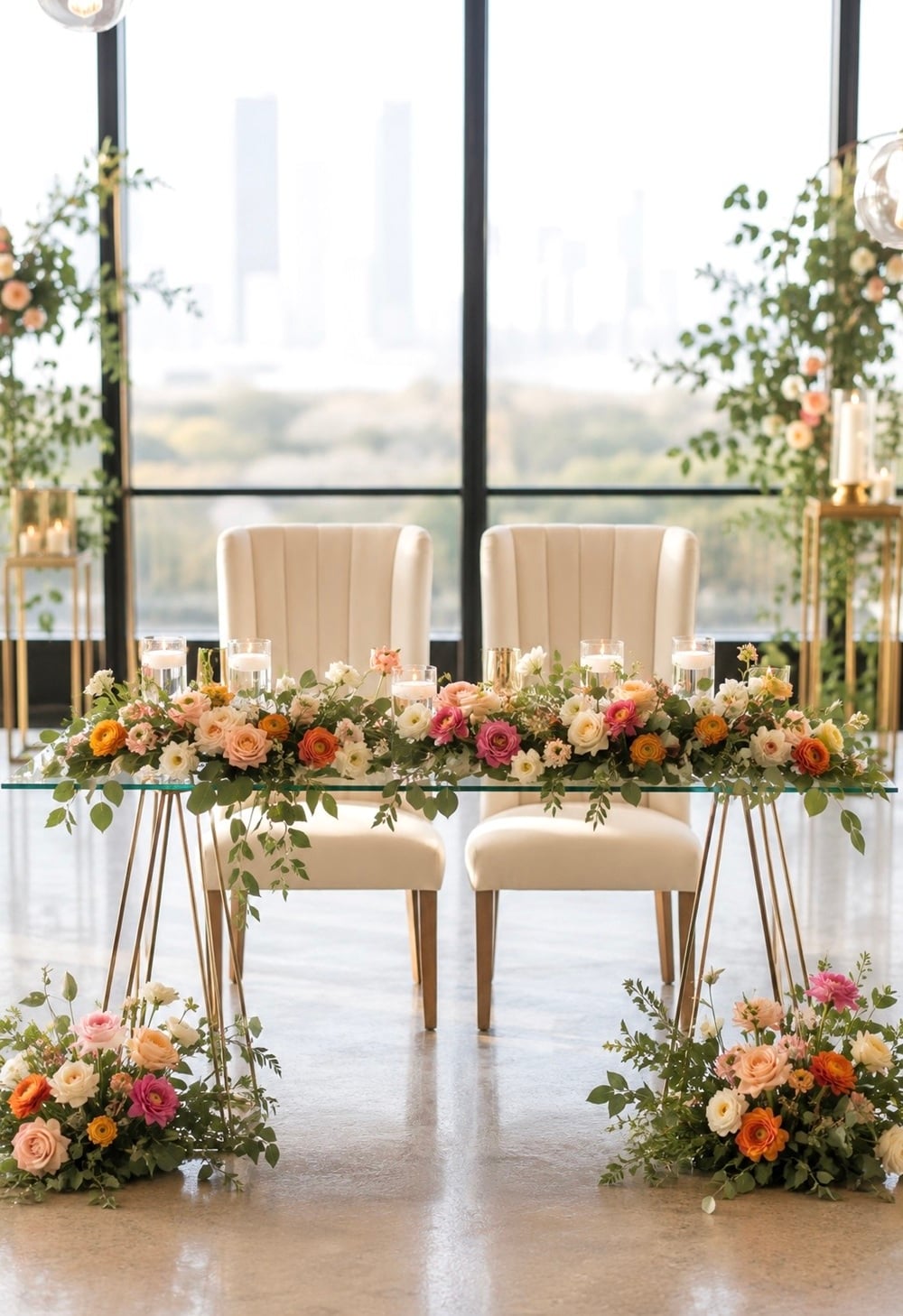 Get your wedding ready with a modern-themed bride-and-groom table that blends chic elegance with romantic details. Featuring minimalist decor, sleek lines, and sophisticated accents, this setup is perfect for couples who love contemporary style. Modern wedding decor, contemporary bridal table, and chic wedding ideas. Picture a stunning tablescape with geometric centrepieces, metallic touches, and elegant floral arrangements, creating a breathtaking focal point. We love modern weddings or unique reception ideas. Perfectly captures the essence of a stylish celebration.