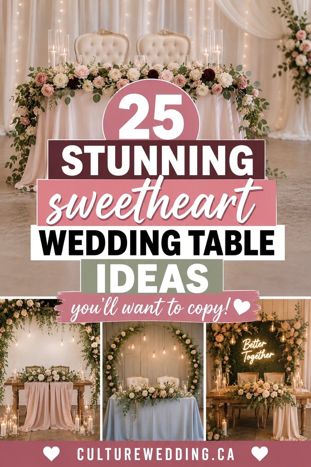 Transform your wedding reception with a stunning sweetheart table that radiates romance and elegance. Perfect for an intimate celebration, this setup allows the couple to share a special moment together, away from the crowd. Adorn with lush florals, elegant candles, and personalized decor to create a dreamy focal point. Ideal for both indoor and outdoor venues, this table setting beautifully complements any wedding theme. Sweetheart table, intimate wedding, romantic decor, wedding reception ideas, personalized wedding table.
