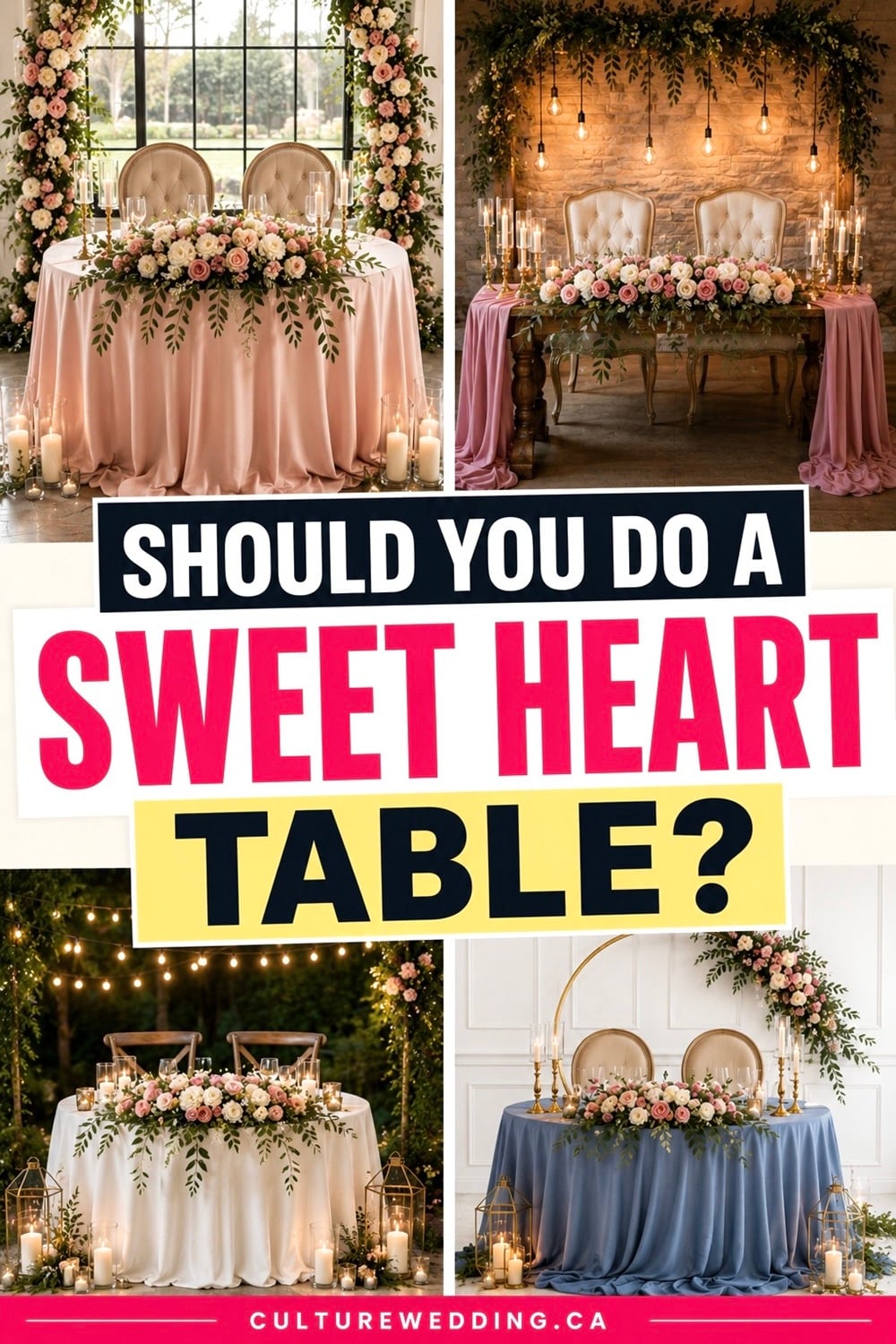Transform your wedding reception with a stunning sweetheart table that radiates romance and elegance. Perfect for an intimate celebration, this setup allows the couple to share a special moment together, away from the crowd. Adorn with lush florals, elegant candles, and personalized decor to create a dreamy focal point. Ideal for both indoor and outdoor venues, this table setting beautifully complements any wedding theme. Sweetheart table, intimate wedding, romantic decor, wedding reception ideas, personalized wedding table.