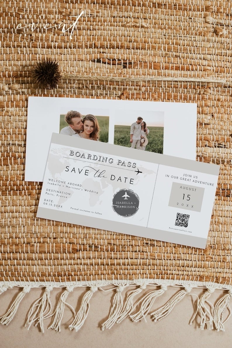 These save-the-date cards are perfect for your destination wedding! Featuring a beautiful design and customizable details, they will give your guests a taste of the exciting adventure. Whether you're getting married on a tropical beach or in a charming European city, these cards will set the tone for your special day. Don't miss out on the chance to make a lasting impression – order your save-the-date cards today!