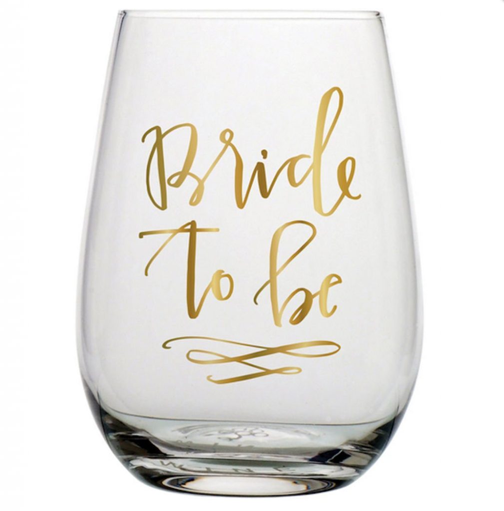 stemless wine glass for the newly engaged bride