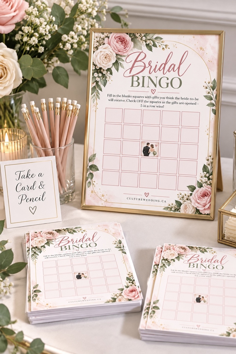 Make your wedding reception extra fun with a Bingo Wedding Printable Game! This printable wedding game is perfect for keeping guests entertained during the reception, cocktail hour, dinner, or while waiting for the newlyweds. A fun and easy DIY wedding activity for guests of all ages, this wedding bingo game is perfect for bridal showers, engagement parties, rehearsal dinners, and budget-friendly wedding celebrations.