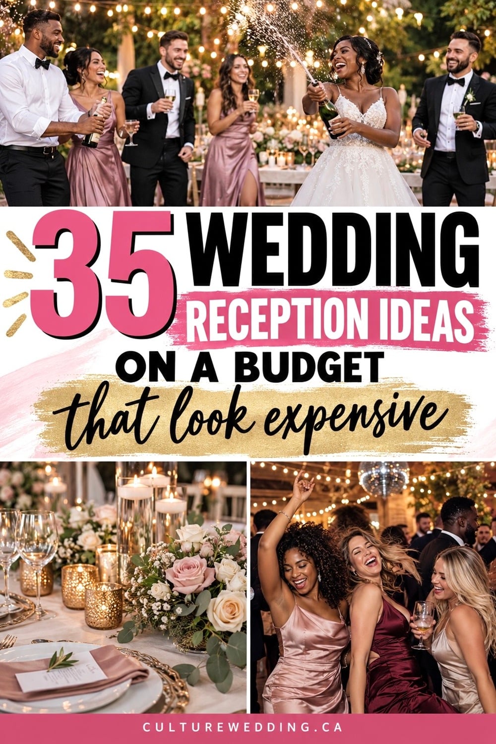 Planning a wedding on a budget? These beautiful wedding reception ideas on a budget will help you save money without making your celebration feel cheap. Get affordable wedding reception ideas for food, décor, centrepieces, venues, entertainment, DIY wedding decorations, small weddings, backyard weddings and more. Find cheap wedding reception ideas that look expensive, simple wedding reception ideas, budget-friendly wedding food ideas, DIY reception décor and clever ways to save money while creating a beautiful wedding guests will love.