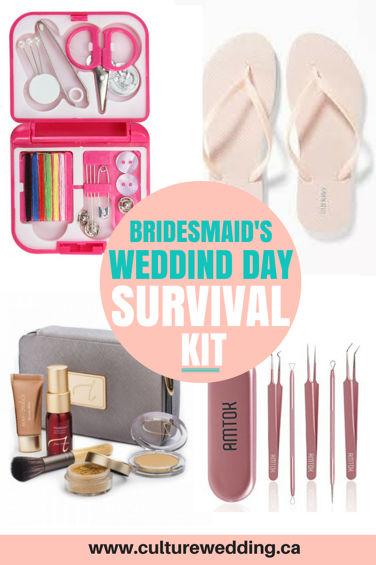 BRIDESMAIDS wedding day survival Kit. DIY Wedding emergency kit. What to pack in an emergency wedding kit for your wedding. Be prepared for any wedding day disaster with the best wedding day survival kit. Packing your wedding emergency kit in the bag #weddingdayemergencykit #weddingsurvivalweddingkit #weddingkit #weddingplanning