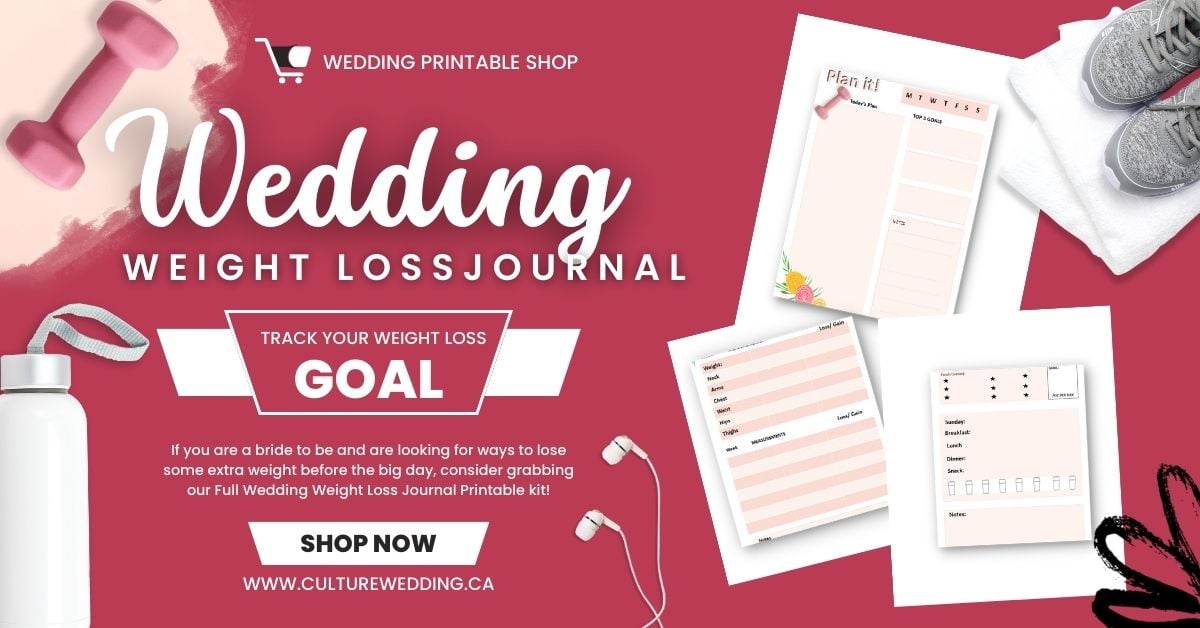 Grab this wedding weight loss planner to help track your weightloss journey before your big day.