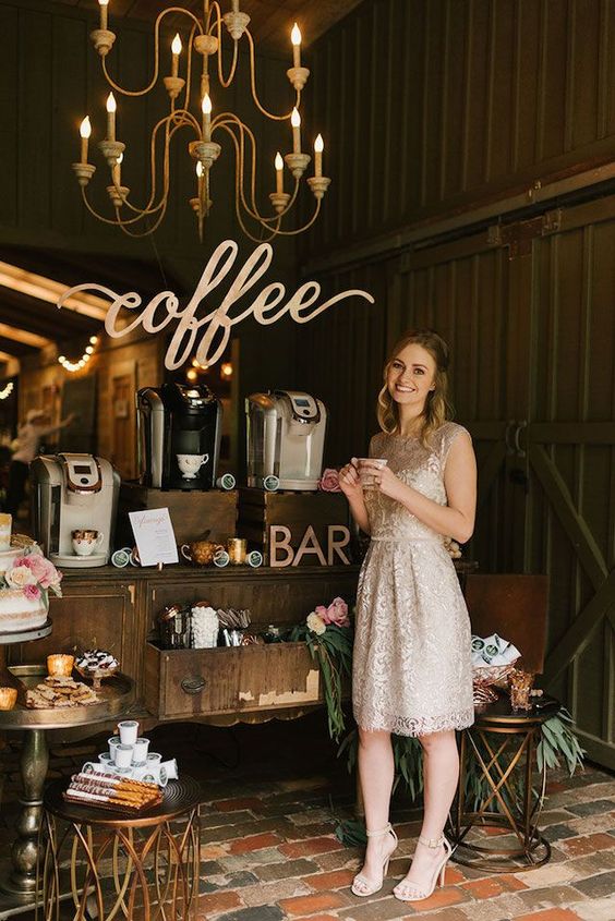 coffee bar for your wedding. Here is a list of creative wedding bar ideas you can use to set up your wedding. Wedding decoration ideas that will wow your wedding guests. Here is a list of the best food reception stations you can set up to entertain your wedding guests. Unique Wedding station ideas for your reception. #Weddingstation #weddingbarideas #weddingideas
