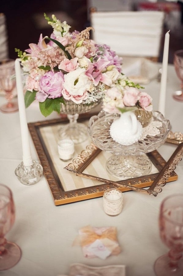 unique vintage wedding centrepiece. How to plan a vintage wedding on a budget. 