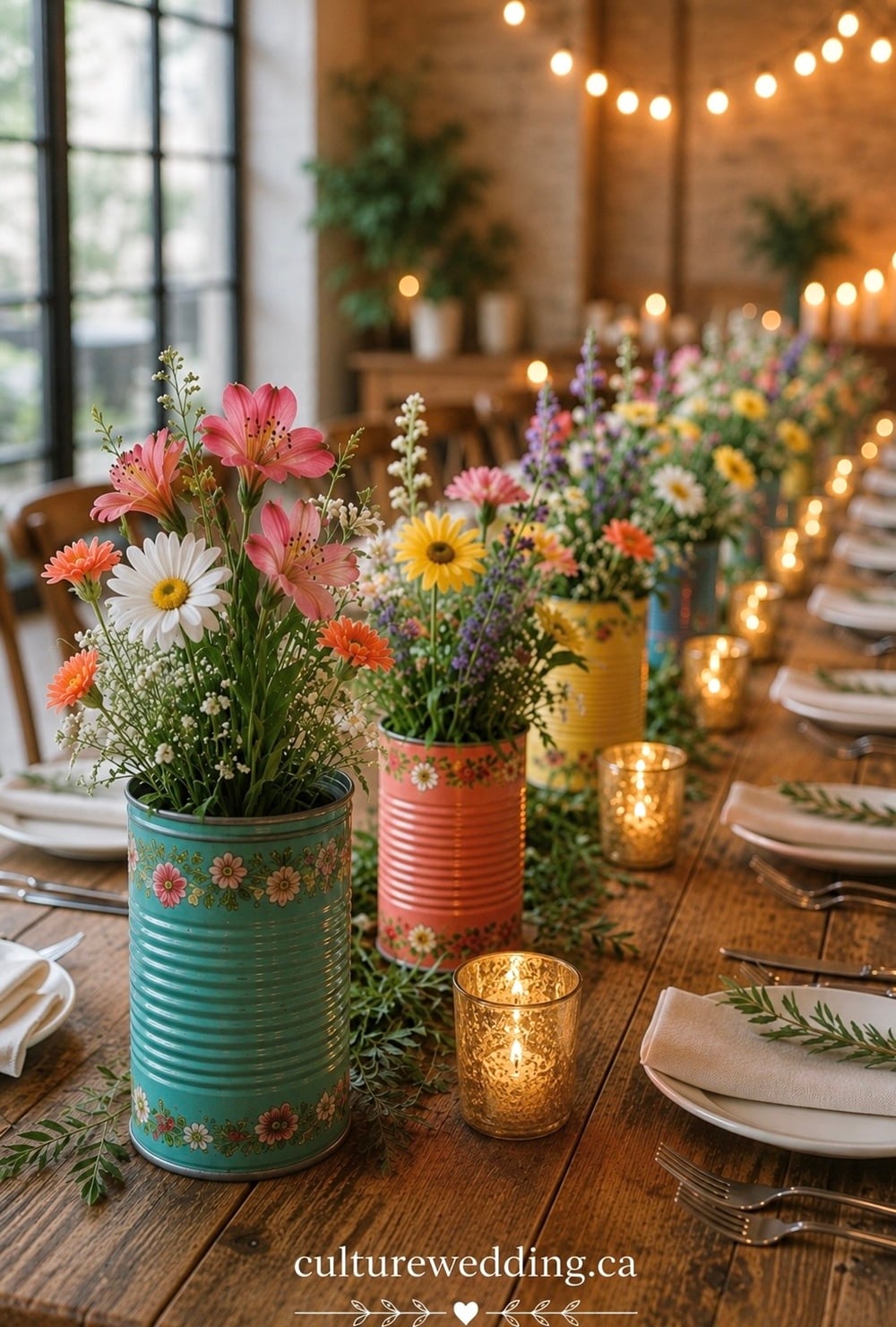 Transform your table with charming Rustic Tin Can Centrepieces that bring a touch of country elegance to any gathering. Perfect for weddings, garden parties, or cozy dinners at home, these upcycled tin cans are an eco-friendly choice that adds unique character. Fill them with wildflowers, succulents, or candles for a versatile and budget-friendly decoration. Discover more DIY ideas and step-by-step tutorials for creating these stunning pieces that blend vintage charm with modern style. #RusticDecor #DIYWedding #EcoFriendlyDecor #VintageVibes #TinCanCrafts
