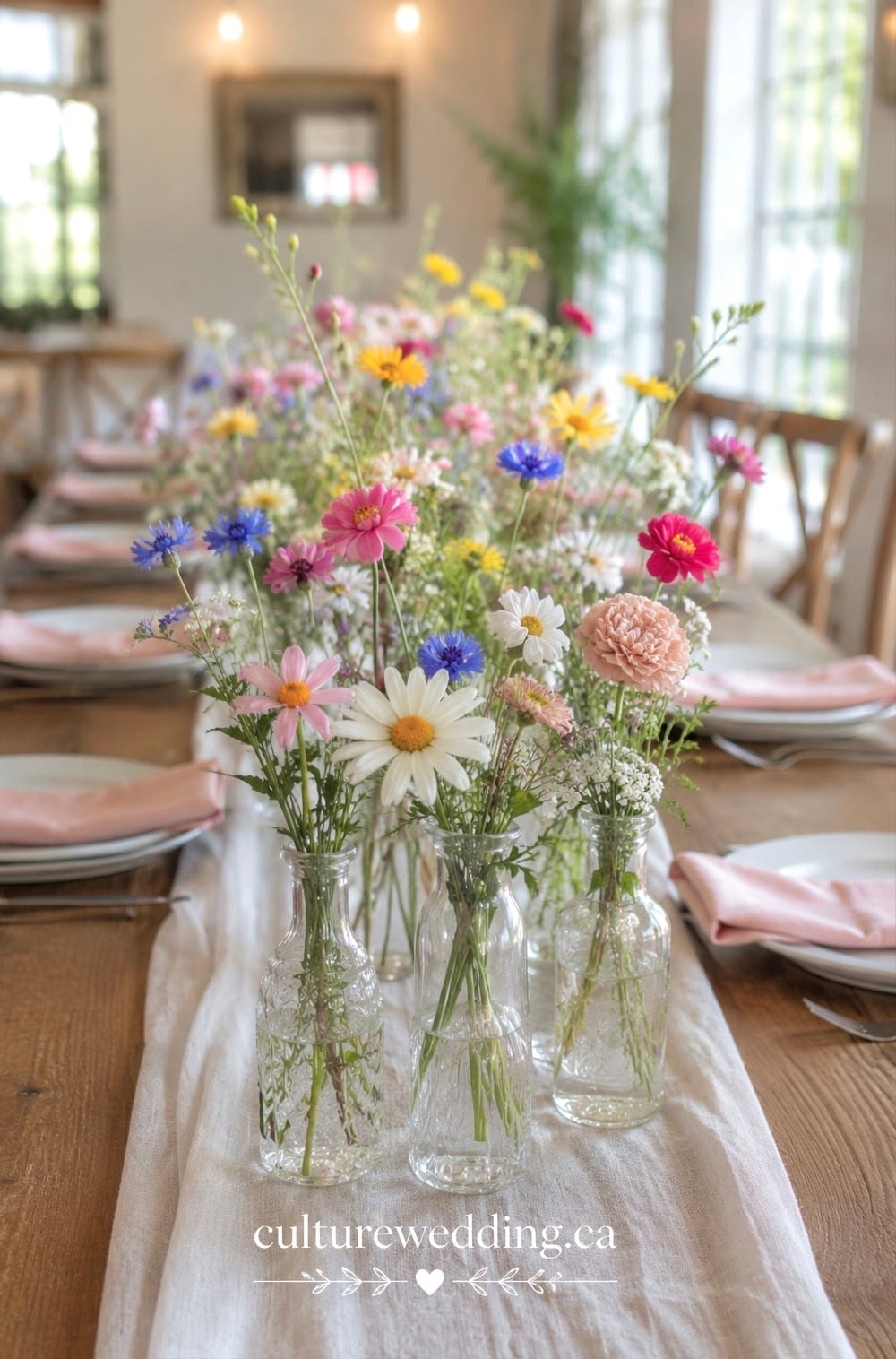 Transform your wedding with enchanting wildflower wedding centrepieces! These stunning arrangements bring a touch of nature's beauty to your special day, offering whimsical, rustic charm. Perfect for boho brides and nature lovers, these centrepieces feature a delightful mix of daisies, lavender, and poppies. Ideal for outdoor ceremonies or barn weddings, their vibrant colours and textures provide a captivating focal point. Make your event unforgettable with these eco-friendly, budget-friendly options. #WeddingDecor #RusticWedding #BohoBride