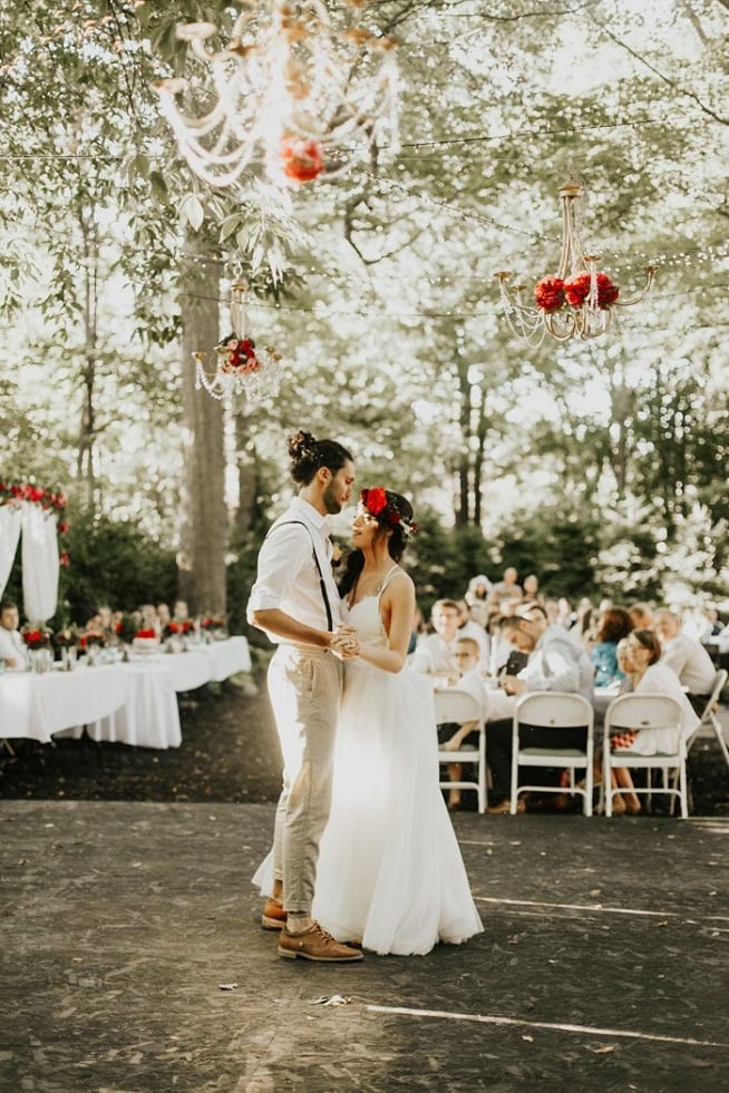 Wedding table set up at a backyard wedding