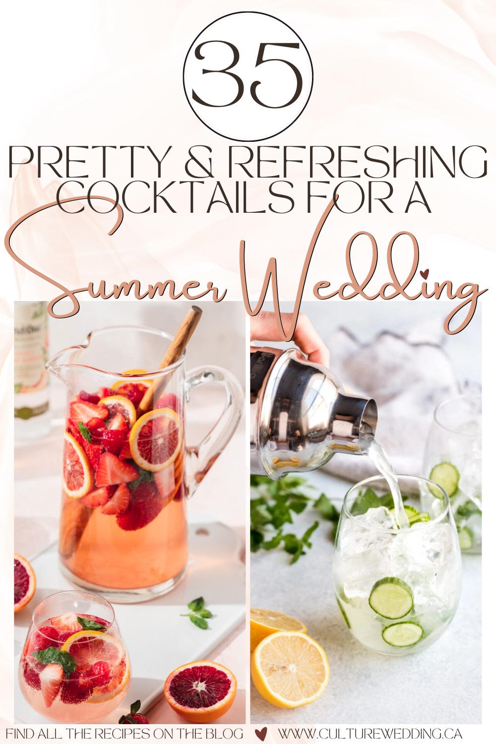 Signature Drink Ideas for a Summer Wedding. The 35 Best Signature Summer Wedding Cocktail Ideas! Looking for ideas for a signature cocktail for your summer wedding or bachelorette party? We've round up 35 of the prettiest and tastiest options for you!