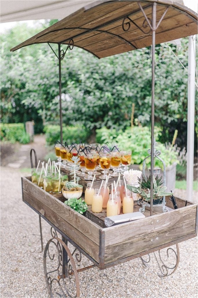 Self-serve drink stations for weddings on a budget. Your guests will love this unique aspect of service at your wedding.