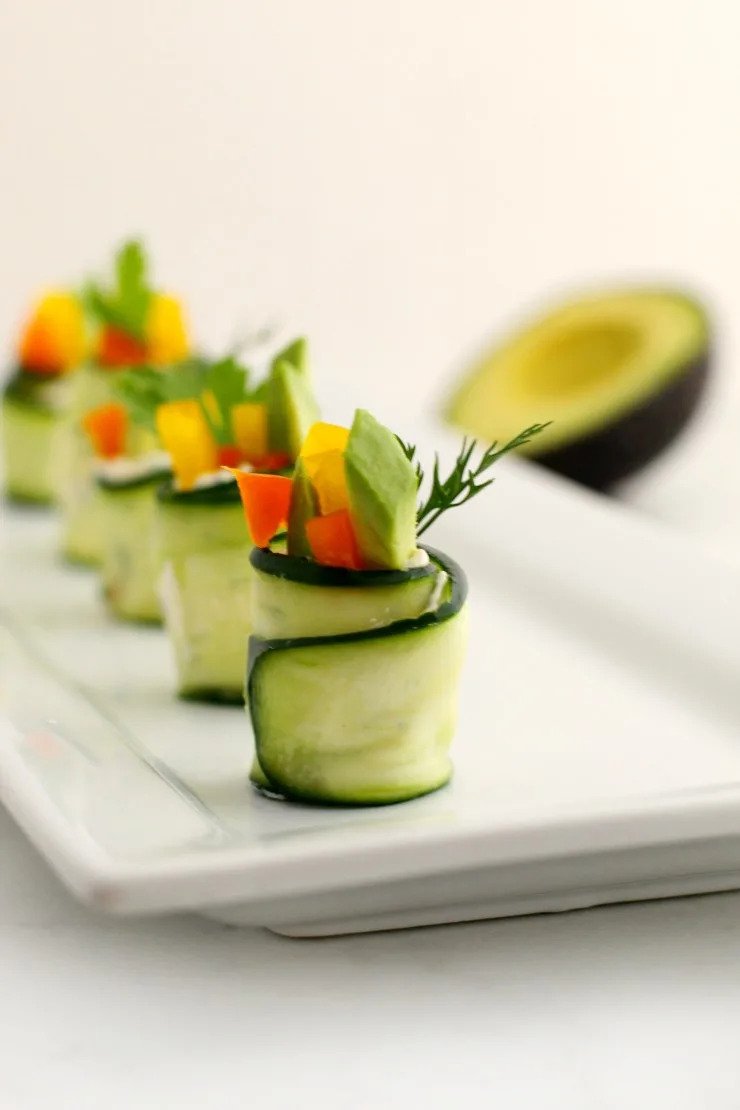 Cucumber Rollups with Fresh Herb Cream Cheese. These Cucumber Rollups with Fresh Herb Cream Cheese make for a nice substitution to the typical veggie tray at bbq’s and parties. It’s also a great way to get the kiddos to eat more veggies since these little