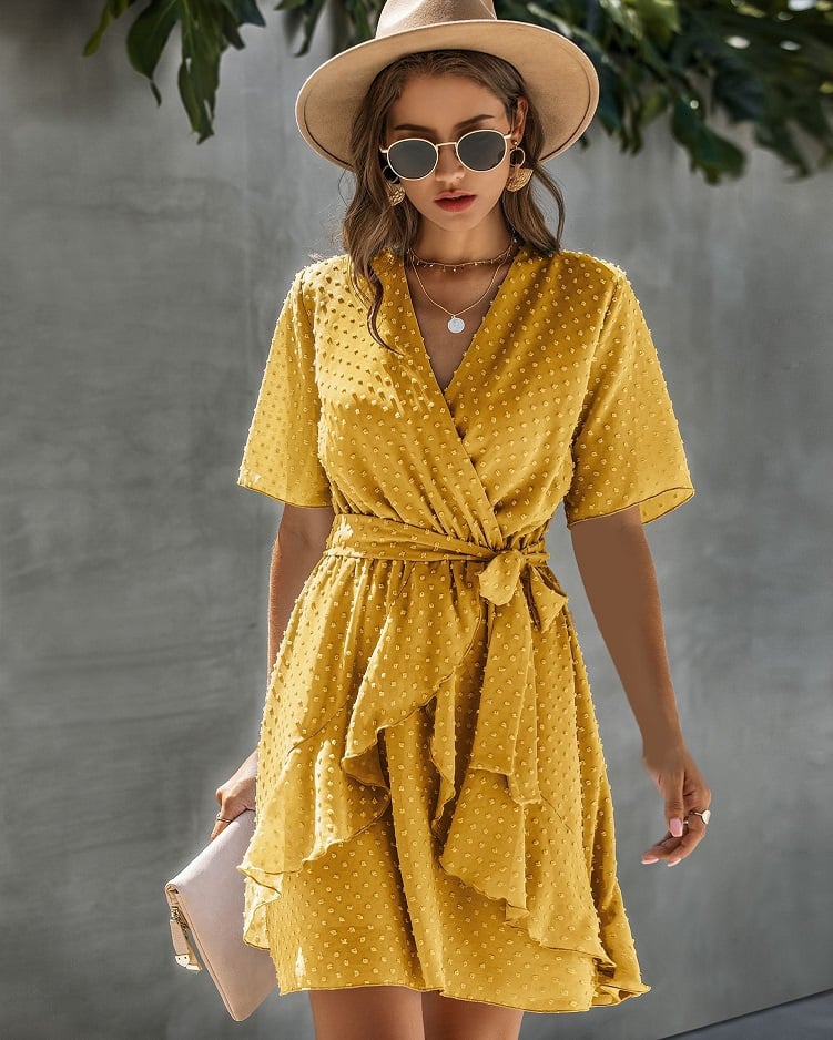 V-neck flower a-line fall dress