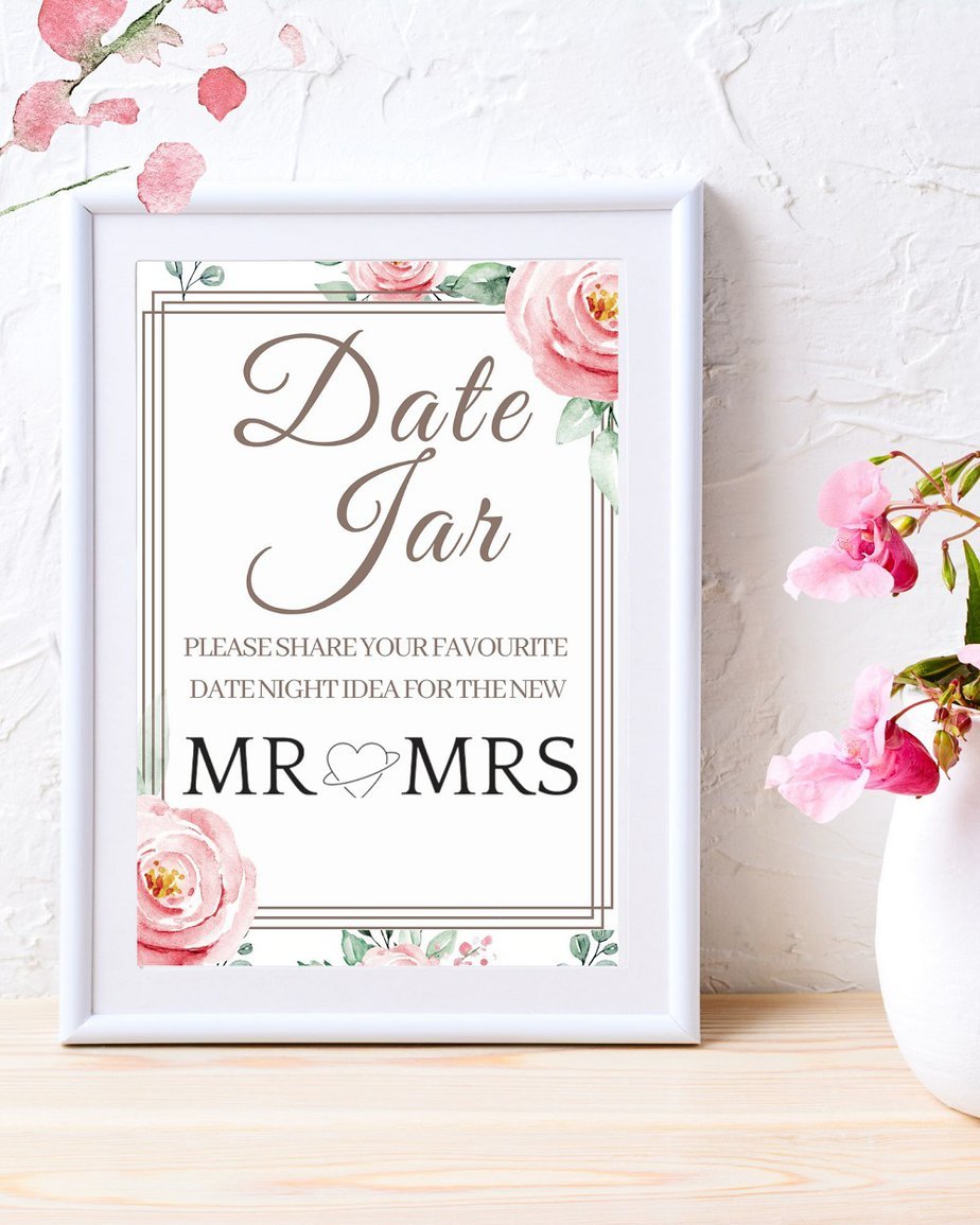 Date Night Jar Sign and Cards Wedding Bridal Shower - Set it out during the Shower and watch guests have fun leaving you their special advice for the couple. 