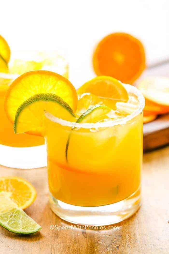 Sunny Orange Margarita for adult parties. Adult drinks for parties. 