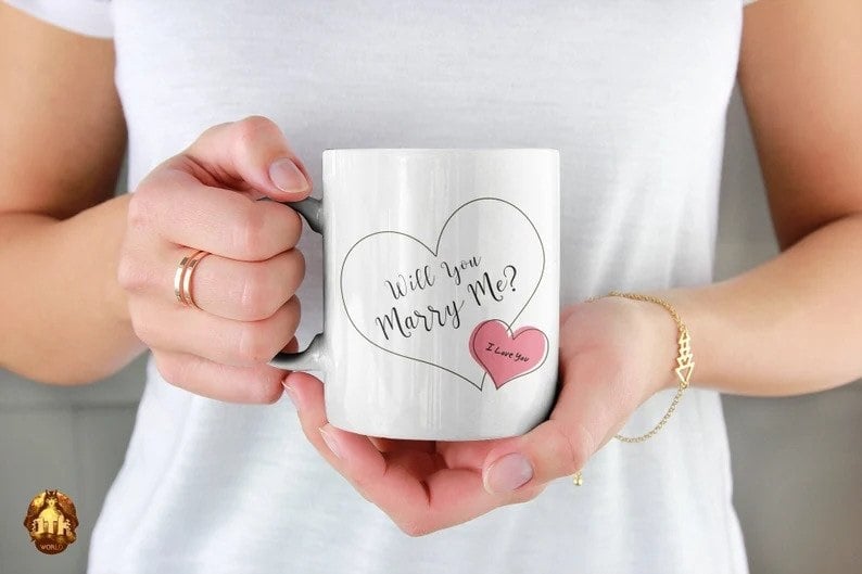 Will you marry me mug for those planning to propose to a coffee lover. If you are looking for cute engagement proposal ideas, this is a cute idea. 