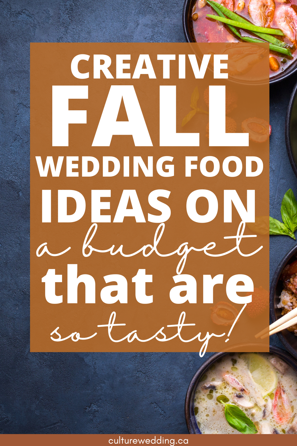 50 Fall wedding ideas on a budget for budget couples. Fall weddings are beautiful and serving your guests fall-inspired wedding foods that won't break the bank is even better! These are perfect for couples looking for cheap fall wedding ideas.