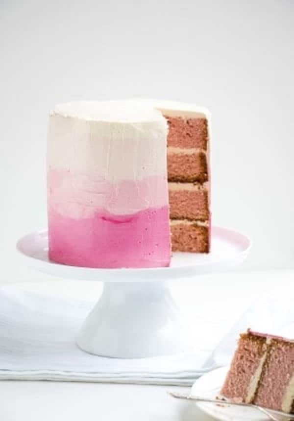 Champagne Ombre Cake & Soft Italian Meringue Buttercream. Pretty Pink Ombré Bridal Cake for bridal showers and weddings! If you are planning a bridal shower, be sure to add this ombre cake to you list of things to make!