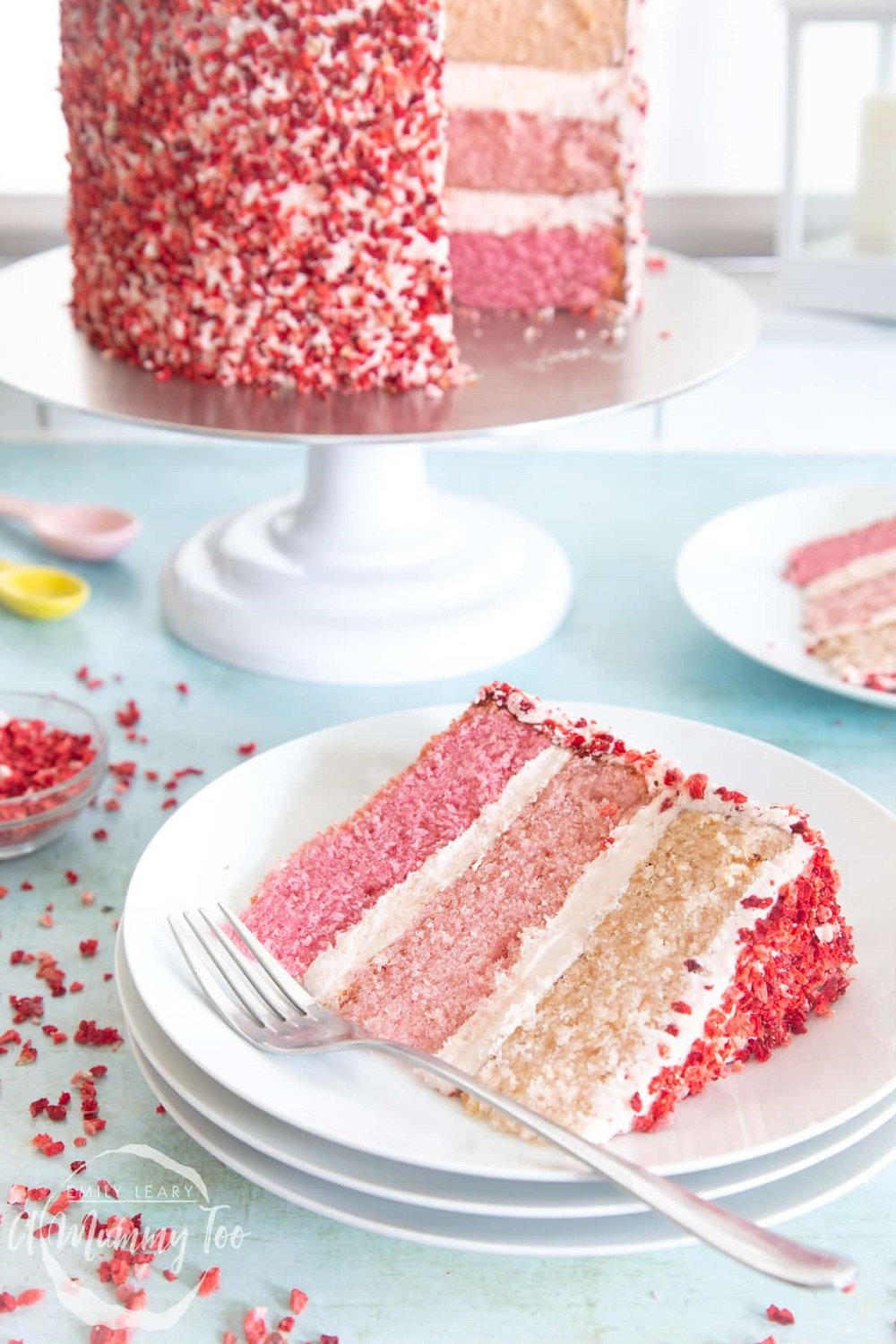 Pretty Pink Ombré Bridal Cake for bridal showers and weddings! If you are planning a bridal shower, be sure to add this ombre cake to you list of things to make!