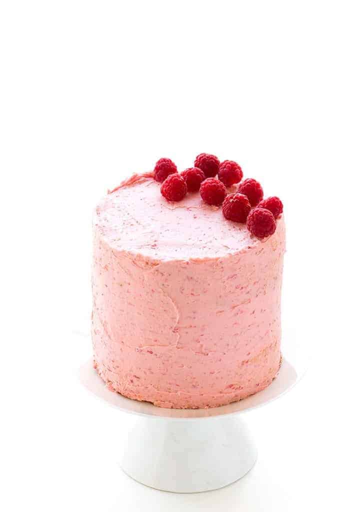 Pink Vanilla Cake with Raspberry Buttercream! A simple cake perfect for a romantic bridal shower! Check it out!