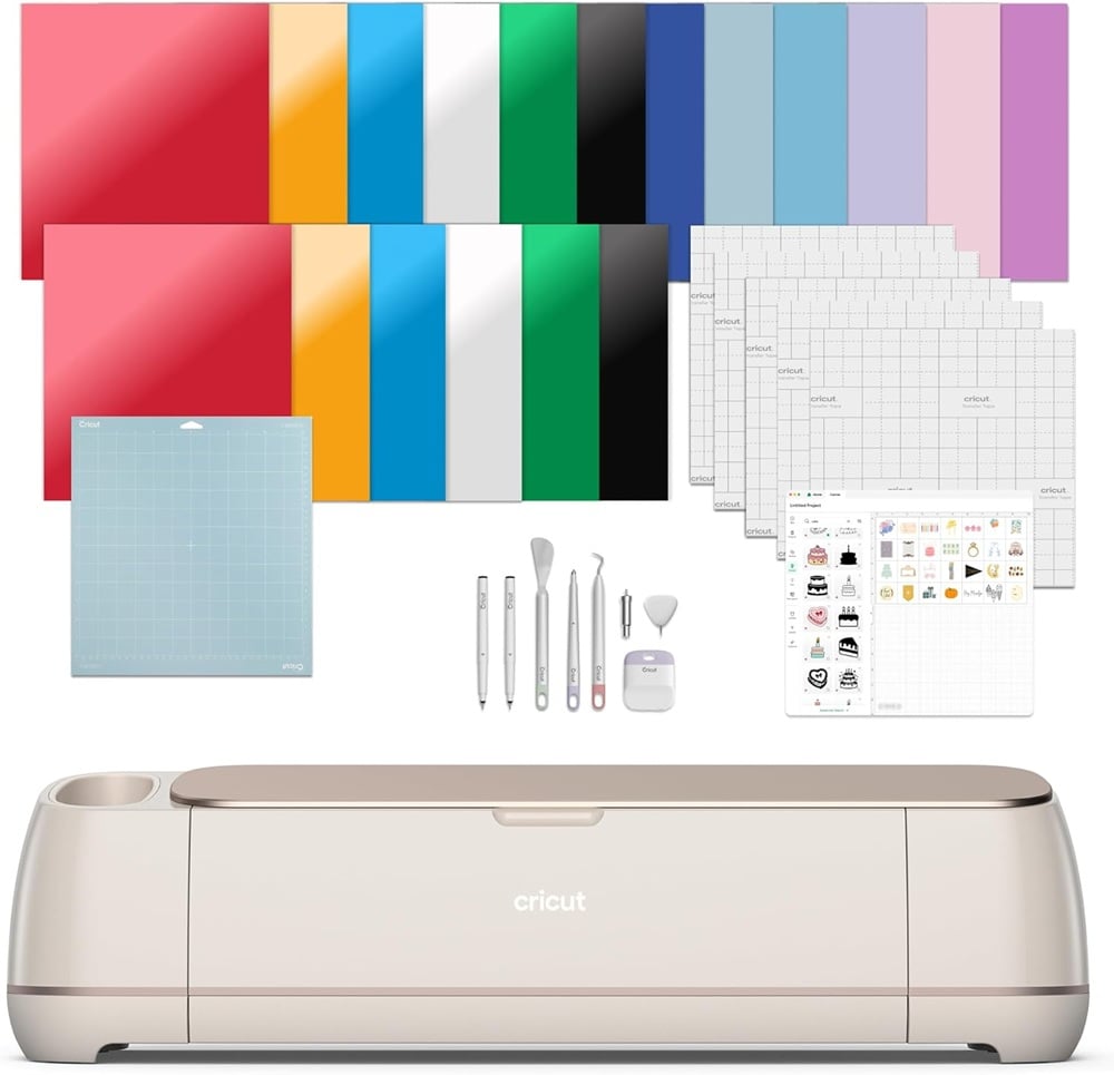 Cricut Maker 4 - Smart Cutting Machine (Seashell) | Engagement Bundle - Includes Smart Vinyl, Cardstock, Transfer Tape,