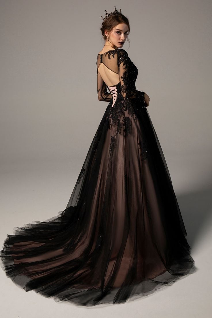 Black Lace Wedding Dress with long sleeves! Black Lace Wedding Dress, Gothic Wedding Dress, Black Bridal Gown, Black Wedding Dress, Long Lace Sleeves.
