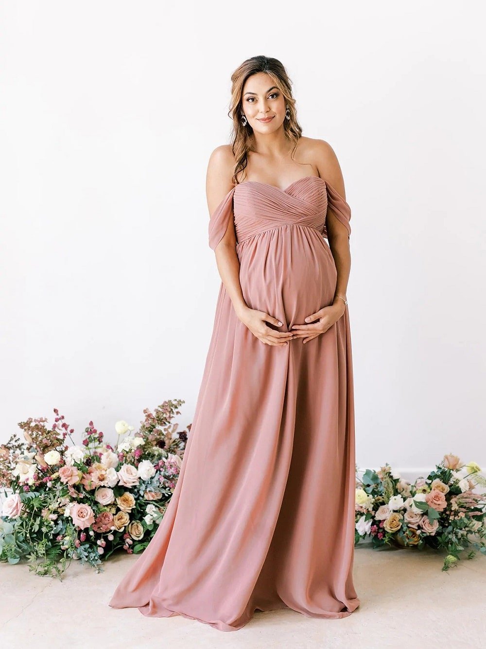 Looking for cute pink maternity bridesmaids dresses? Check out this Maternity Kennedy Chiffon Convertible Dress by Revelry! 