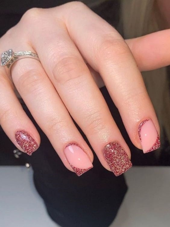 Short Christmas Bridal nail art! Get your wedding nails in the holiday spirit with these 45 festive Christmas nail designs. Whether you're looking for a classic red and green design or something more unique, we've got you covered. So get ready to deck your digits in style this Christmas! | cute Christmas nails, acrylic Christmas nail designs, Christmas nail art, short Christmas nails, simple Christmas nails, Christmas nails ideas, nightmare before Christmas nails, red Christmas nails, pink Christmas nails, pretty Christmas nails |