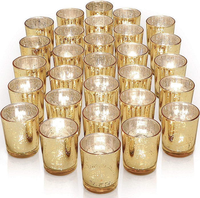 LETINE Gold Votive Candle Holders Set of 36 - Speckled Mercury Gold Glass Candle Holder Bulk - Ideal for Wedding Centerpieces, Party Supplies, Christmas Day Table Decor