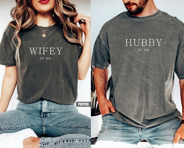 Customized Hubby & Wifey Shirt, Wifey Est 2026 Shirt, Hubby 2026, Engagement Gift, Honeymoon Shirt, Wedding Gift Shirt,Wife Husband Shirt