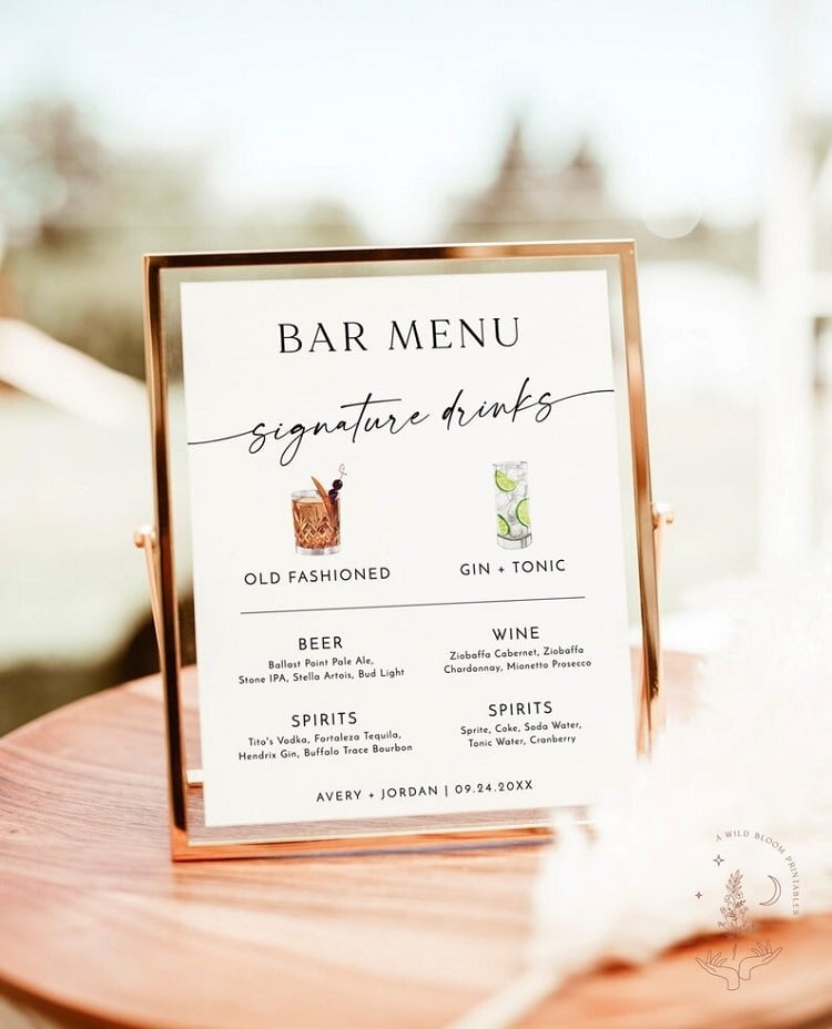 Signature Drinks Sign Template | Minimalist Wedding Bar Menu Poster | Signature Cocktail Sign | His + Hers Bar Sign | Editable Template | 