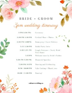 Sample Wedding Day Timeline 3 PM Ceremony