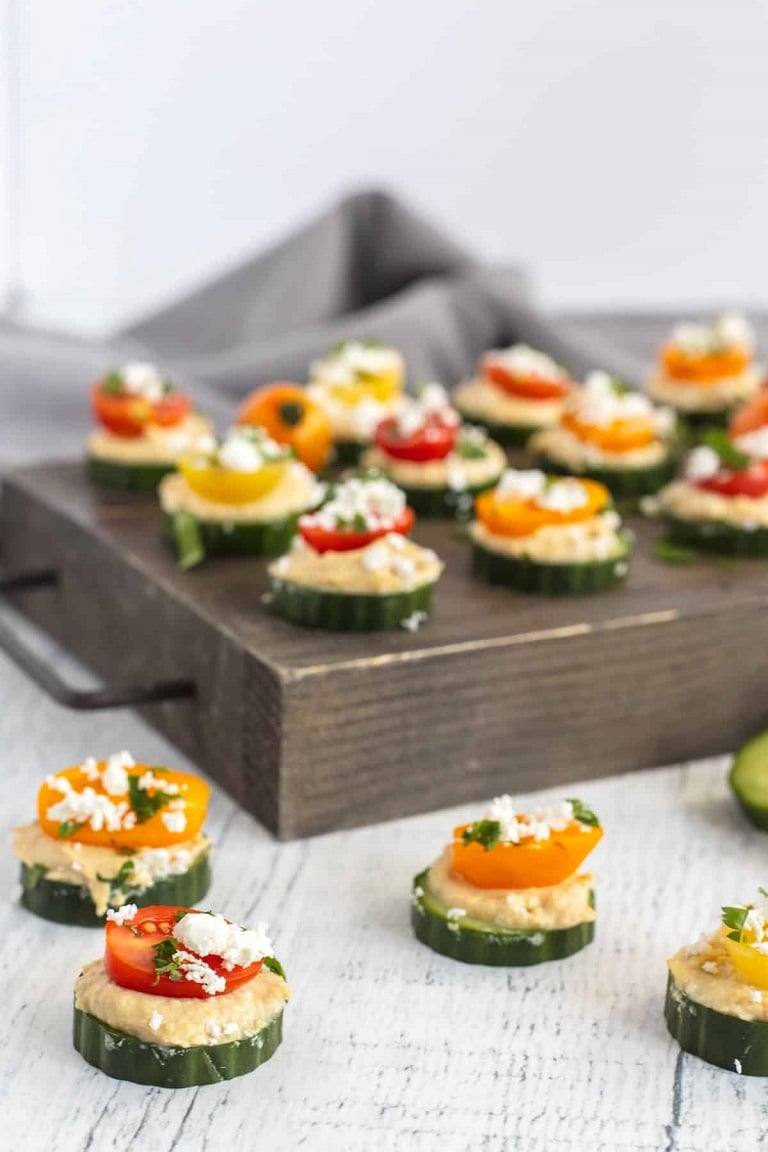 Crisp, refreshing, and oh-so-elegant, these Cucumber Hummus Bites are the ultimate bridal shower or wedding appetizer! Perfectly balancing flavours and textures, they bring a touch of sophistication to any gathering while being a healthy, guilt-free option for guests to enjoy. Pin this to your wedding boards for a show-stopping appetizer idea!