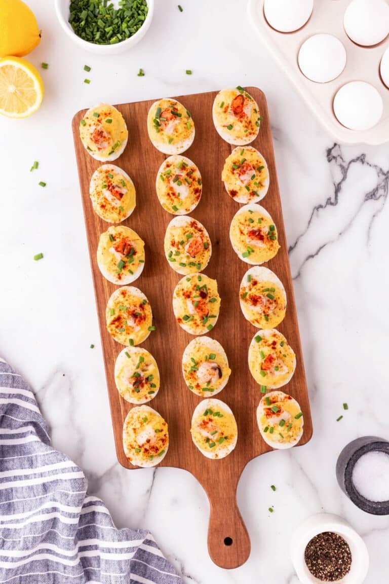 Elevate your bridal shower with these exquisite Lobster Deviled Eggs! 🥚✨ A luxurious twist on a classic favourite, these appetizers feature a rich, creamy filling infused with delectable lobster flavours. Perfect for adding a touch of elegance to your celebration, they are sure to impress your guests and make your event unforgettable. Ideal for spring, summer, or holiday gatherings, these heavenly bites are a must-try for any sophisticated affair. 🦞💍💕 #BridalShower #Appetizers #LobsterLovers #ElegantEats