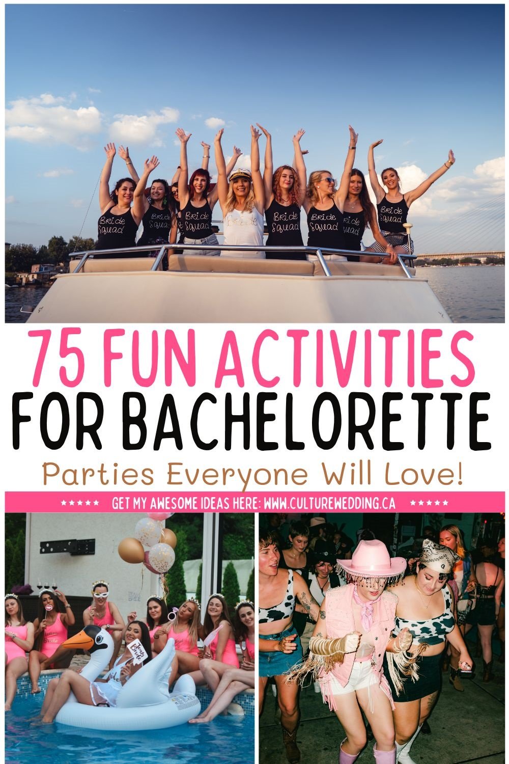 Planning a bachelorette party? Here are some ideas of unforgettable bachelorette party activities that promise to make the bride's last fling before the ring truly special! From luxurious spa days that promise relaxation and pampering, to exhilarating adventures that will get everyone's adrenaline pumping, this collection of activity ideas for bachelorette parties caters to every bride's personality and dreams. Check out these 75 unique bachelorette party activities! Whether you're planning a serene escape or a lively celebration, these activities ensure a joyful and memorable experience for all. Save these ideas for the ultimate celebration of friendship, love, and fun!