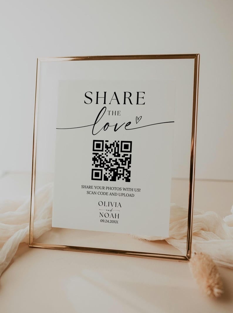Add a modern twist to your wedding with elegant QR wedding signs! These stylish signs let guests access your digital wedding album by scanning the QR code, making photo sharing a breeze. Personalize them to match your theme, ensuring they blend seamlessly with your décor. Ideal for tech-savvy celebrations, QR wedding signs enhance guest engagement and provide a memorable, interactive experience. Streamline photo sharing and effortlessly cherish every captured moment!