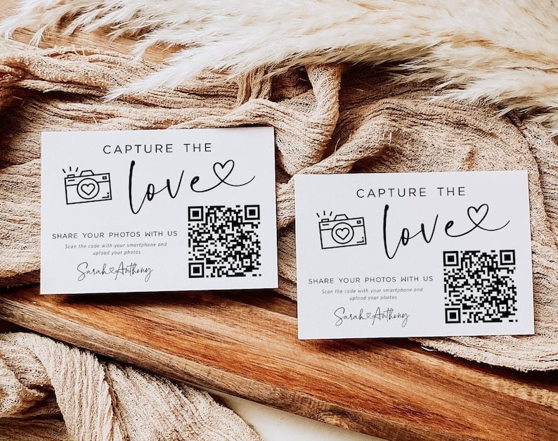 Add a modern twist to your wedding with elegant QR wedding signs! These stylish signs let guests access your digital wedding album by scanning the QR code, making photo sharing a breeze. Personalize them to match your theme, ensuring they blend seamlessly with your décor. Ideal for tech-savvy celebrations, QR wedding signs enhance guest engagement and provide a memorable, interactive experience. Streamline photo sharing and effortlessly cherish every captured moment!