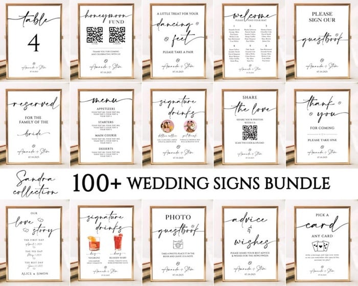 Transform your wedding venue with our elegant wedding signage bundle! Perfect for adding a personalized touch to your big day, this bundle includes beautifully designed welcome signs, seating charts, table numbers, and more. Each piece is crafted to guide your guests seamlessly while complementing your wedding theme. Easy to customize and print, these signs ensure a stylish and organized celebration. Ideal for any wedding style, from rustic to modern chic! #WeddingSignage #WeddingDecor #BrideToBe