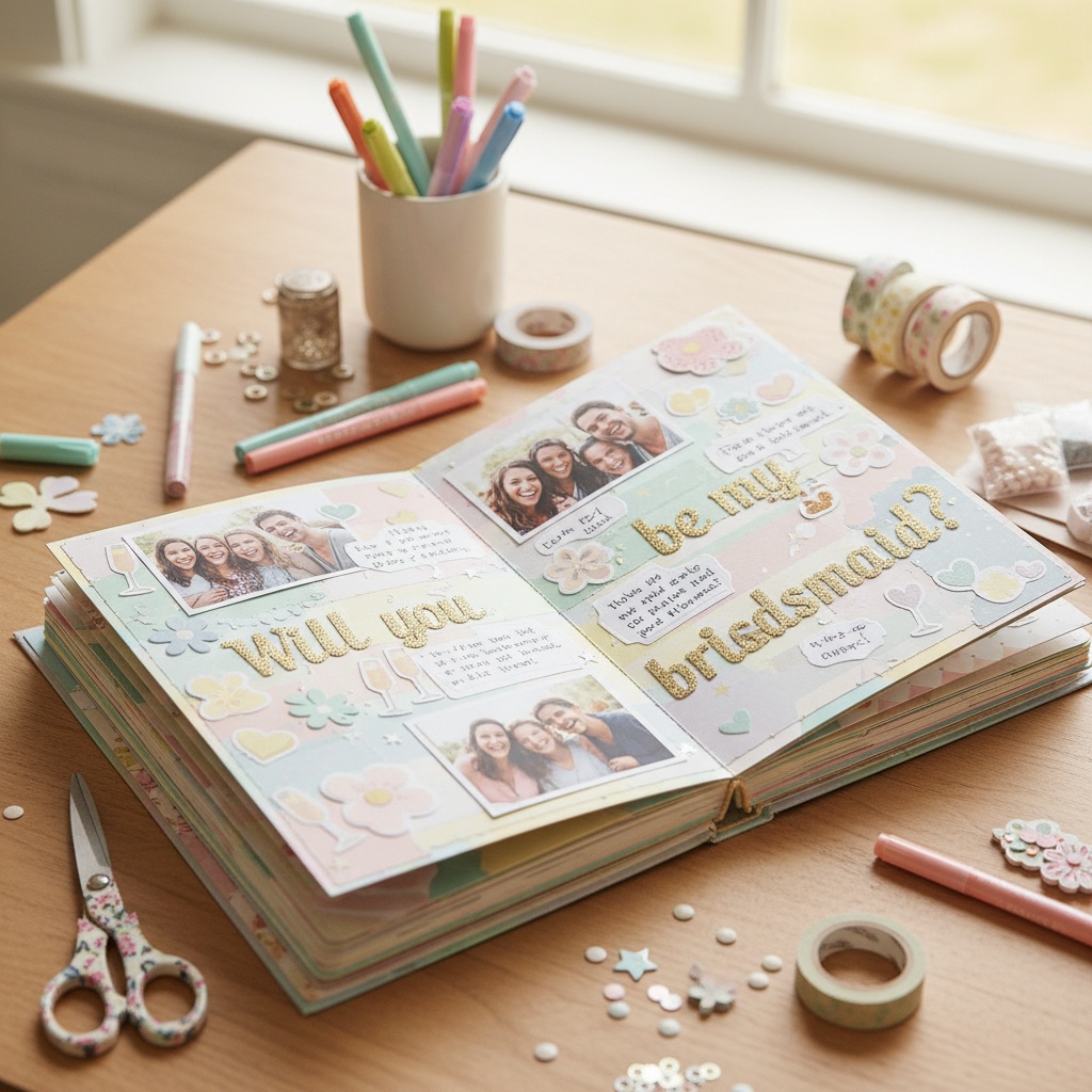 Capture the magic of friendship with a personalized "Will You Be My Bridesmaid?" scrapbook! This DIY project is perfect for brides-to-be wanting to ask their friends in a heartfelt, memorable way. Start by creating a beautiful cover with the friend's name and a touch of sparkle. Inside, include cherished photos, memories, and a handwritten note expressing your gratitude and excitement for them to stand by your side on your special day. Add decorative elements like ribbons, stickers, and washi tape for extra flair. This thoughtful keepsake not only serves as a unique bridesmaid proposal but also as a treasured memento your friend will cherish forever.