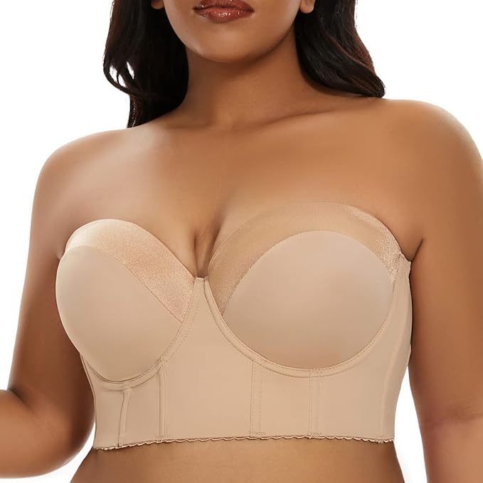 Looking for a comfortable and stylish bra that provides maximum support for your strapless outfits? Look no further than this Longline Strapless Bra for women with big boobs getting married! With its innovative design, this bra provides a secure fit that won't slip down or dig in, even during extended wear on your big day. The longline silhouette smooths and shapes your figure, while the underwire cups provide lift and support. Whether you're wearing a strapless wedding dress or a off-the-shoulder dress, this bra is the perfect foundation for bridal outfit. So why wait? Order your Longline Strapless Bra today and experience the ultimate in comfort and style!