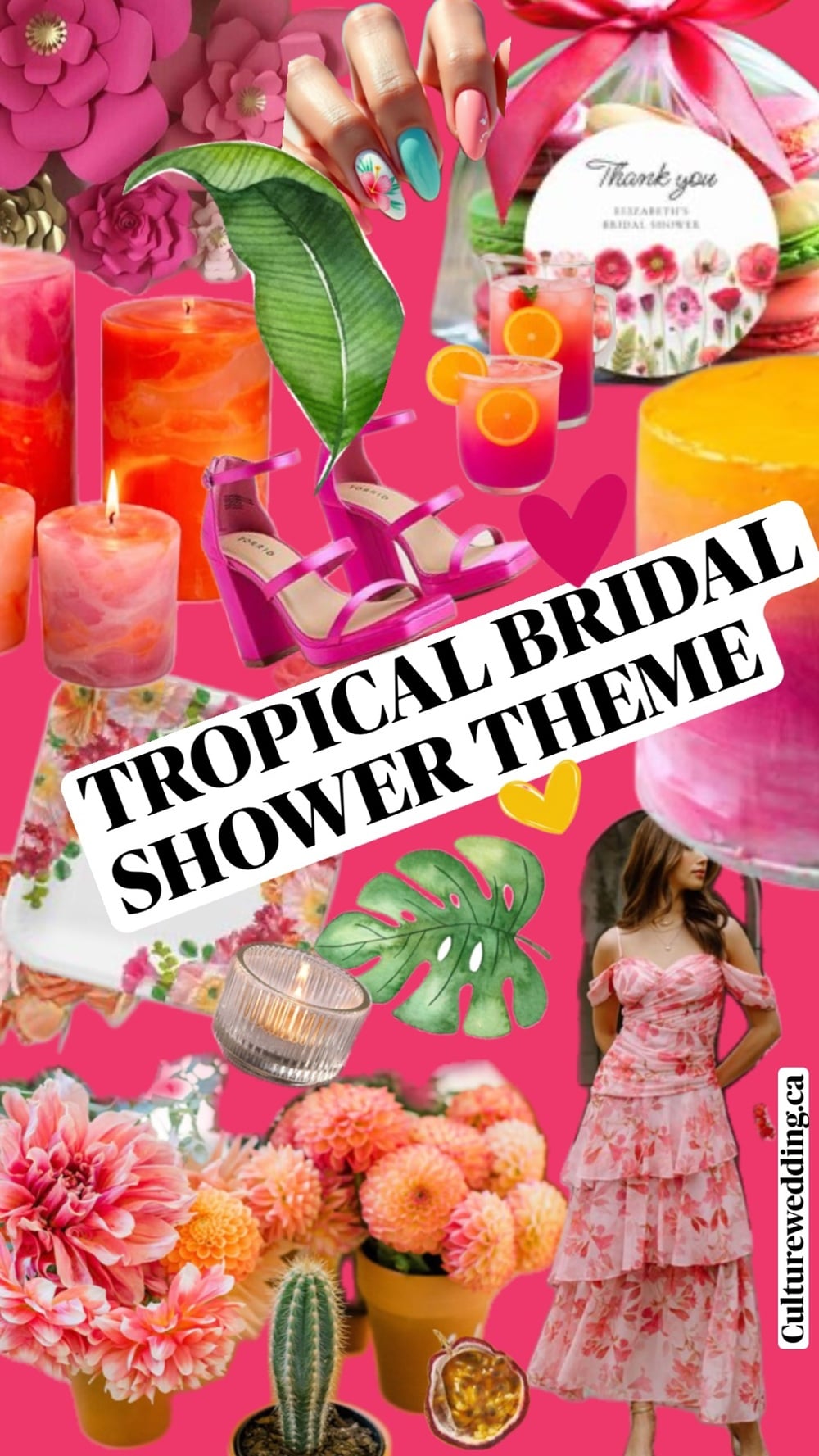 Escape to paradise with a tropical bridal shower bursting with vibrant colors and exotic flair! ๐บ๐Transform your venue into an island oasis with palm leaves, bright florals, and tiki torches. Delight guests with tropical cocktails, fresh fruit platters, and island-inspired treats. Send everyone home with potted succulents or tropical-scented candles for a touch of paradise. Perfect for an outdoor garden or patio, this theme celebrates the bride-to-be's new adventure with island vibes! ๐ด๐ฐ #TropicalBridalShower