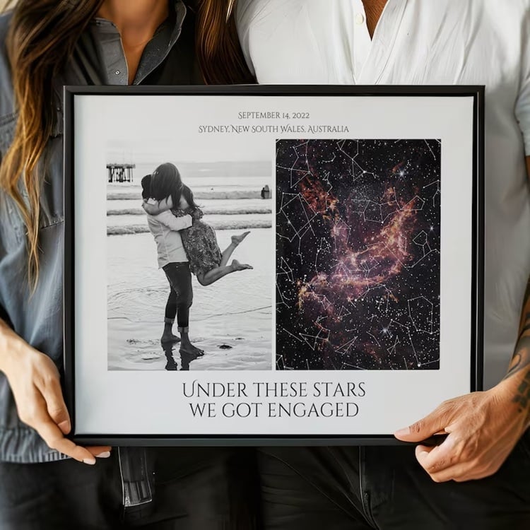 Custom Star Map by Date: Capture the Night Sky! Commemorate a special moment with a custom star map that showcases the night sky as it appeared on a significant date. Perfect for weddings, anniversaries, or birthdays, this personalized gift captures the celestial beauty of the stars and constellations. Each map is tailored to your chosen location and date, creating a unique piece of art that tells your story. Keywords: custom star map, personalized gift, night sky, constellations, wedding gift, anniversary gift, birthday gift, celestial art.
