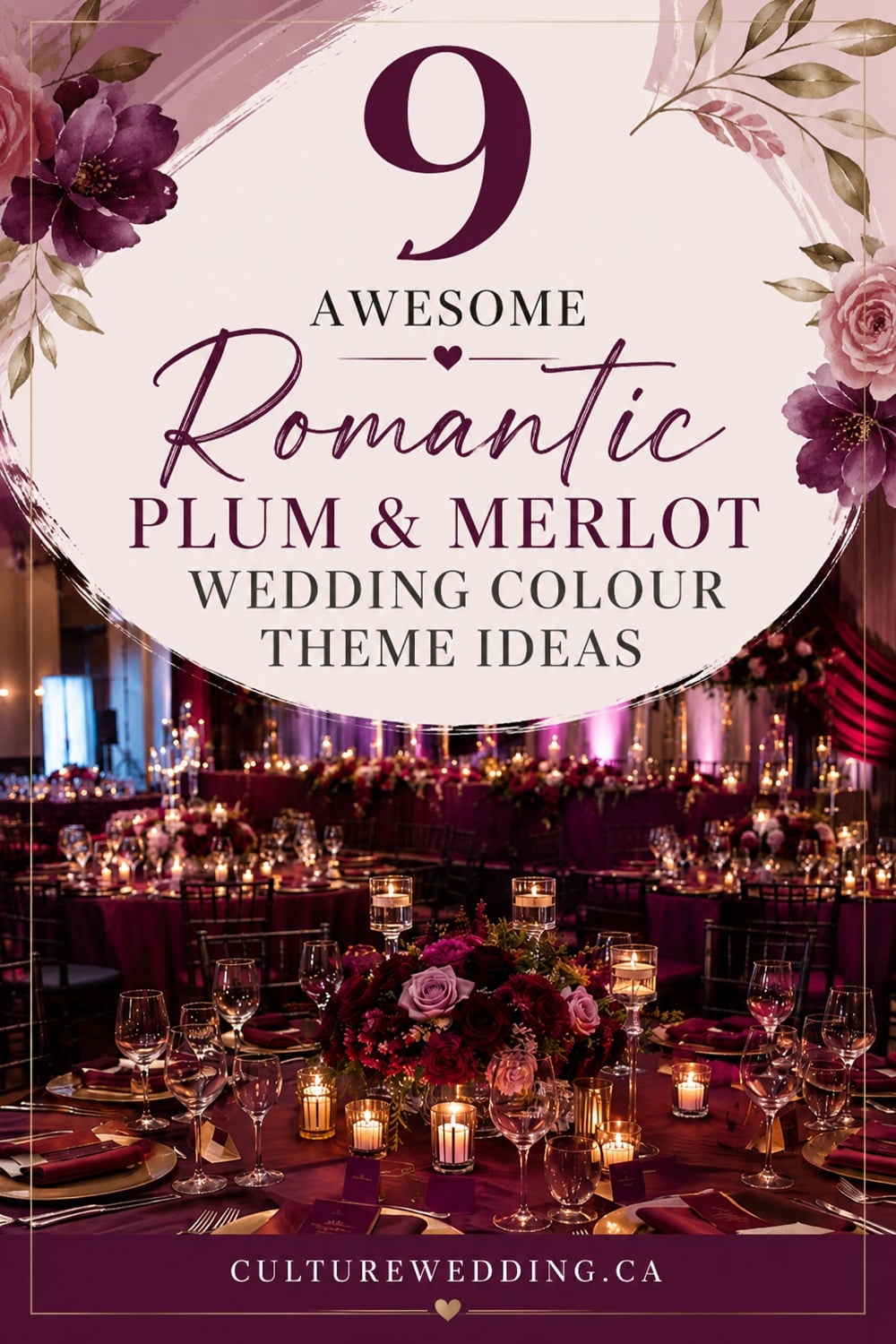 Create a stunning wedding atmosphere with a romantic plum and merlot color palette. Imagine your bridesmaids in rich plum dresses that complement the sophisticated merlot groom's suit. Enhance your venue with mesmerizing merlot and plum floral arrangements that exude elegance and charm. Top off your celebration with exquisite plum and merlot wedding cake designs that are as delicious as they are beautiful. This luxurious combination of hues promises a memorable, stylish event that leaves a lasting impression on all your guests.