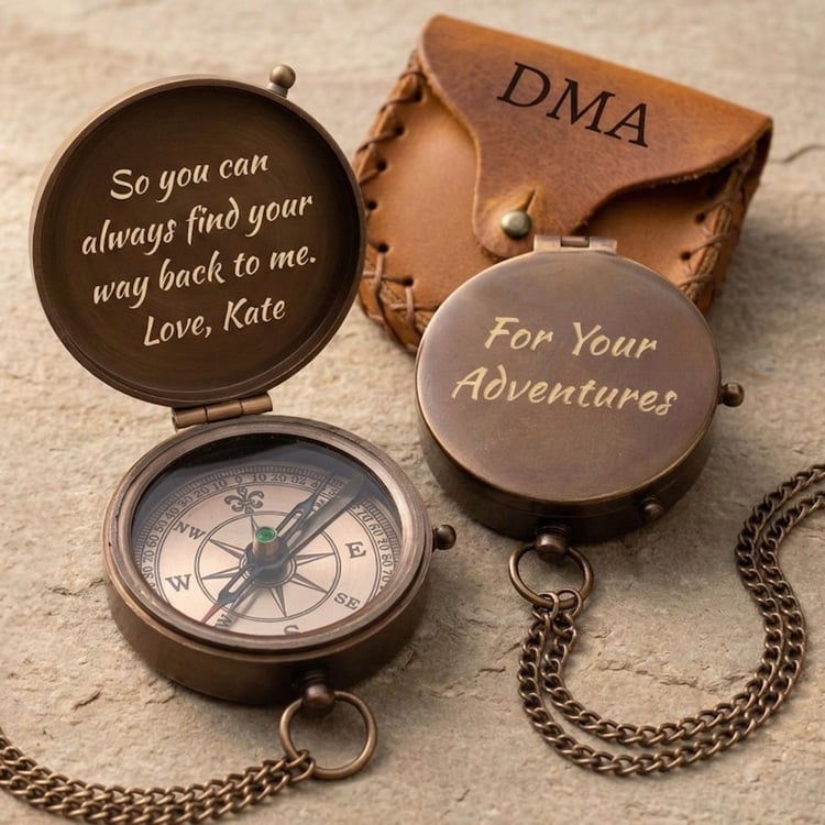 Engraved Compass: A Timeless Gift for the Groom! Searching for a meaningful keepsake for the groom? This engraved compass is the perfect blend of sentiment and style, offering a unique way to commemorate his special day. Its classic design is enhanced by a personalized engraving, making it a truly one-of-a-kind gift. Ideal for the groom who appreciates adventure and elegance, this compass serves as a lasting reminder of your journey together. Whether it's for the wedding day or a cherished memento, this compass is a symbol of guidance and love, perfect for the groom who means the world to you.