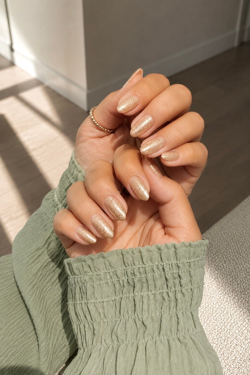 champagne glitter engagement nails