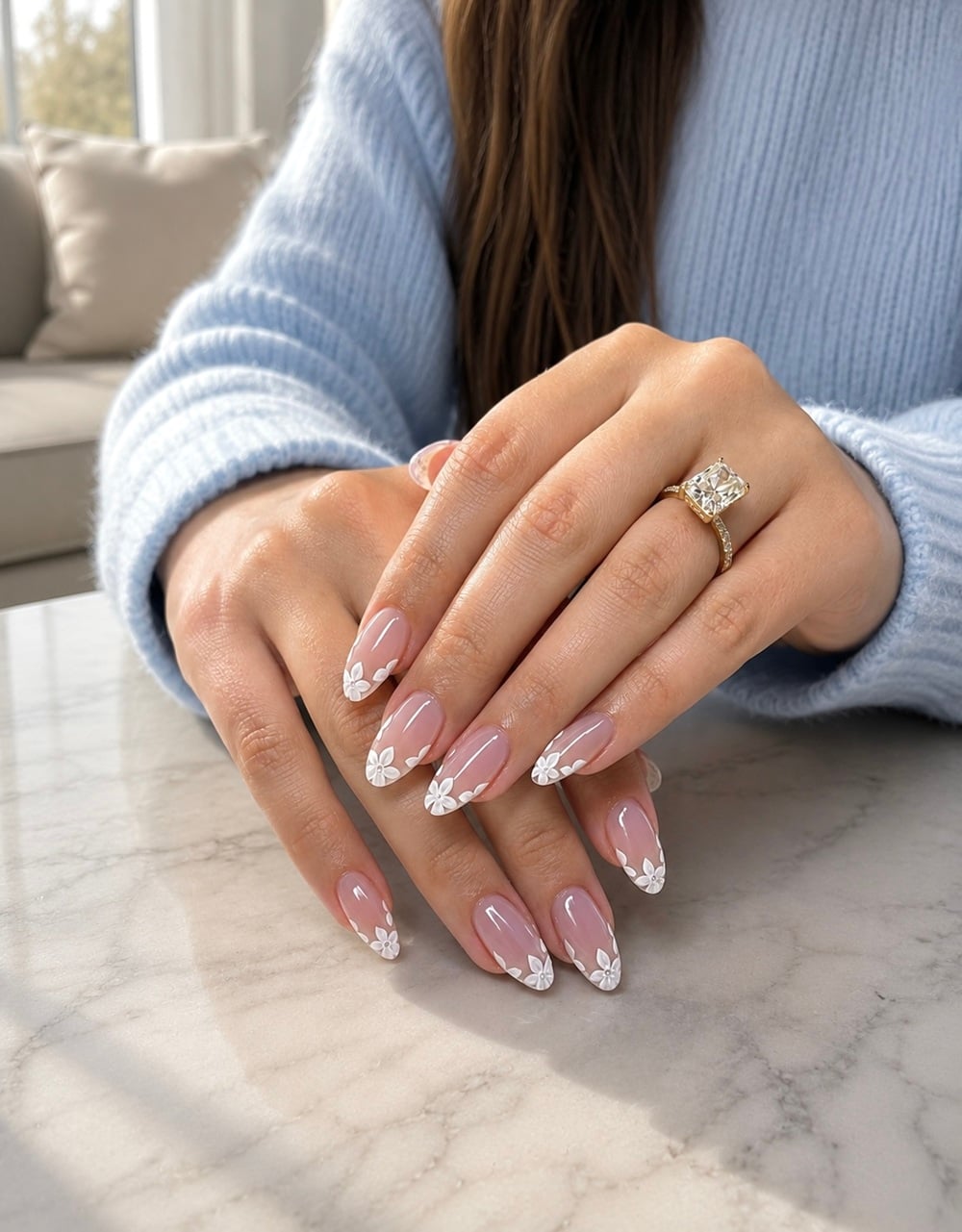 Elevate your bridal look with these stunning white floral French engagement nails! Perfect for brides-to-be seeking elegance, these nail designs blend classic French tips with delicate floral accents. Ideal for weddings, engagements, or bridal showers, these nails add a touch of romance and sophistication. Check out these “bridal nails,” “wedding nail art,” and “flower nail designs.” Discover the perfect match for your dream wedding dress and make your special day unforgettable with this chic and timeless manicure. Save this pin for ultimate wedding nail inspiration!