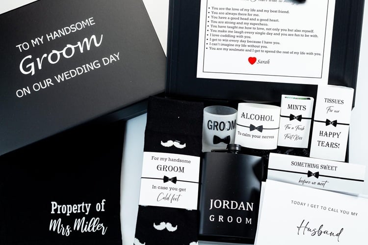 Ensure the groom is prepared for anything on the big day with this Groom's Survival Wedding Kit! Packed with essential items like a mini sewing kit, mints, stain remover, and more, this kit ensures he's ready for any last-minute hiccups. Perfect for keeping nerves at bay and looking sharp, it's a thoughtful and practical gift that every groom will appreciate. Ideal for weddings, this kit adds peace of mind and a touch of humor to the special day. Weddimg groom's survival kit, wedding essentials, groom gift, wedding day survival.