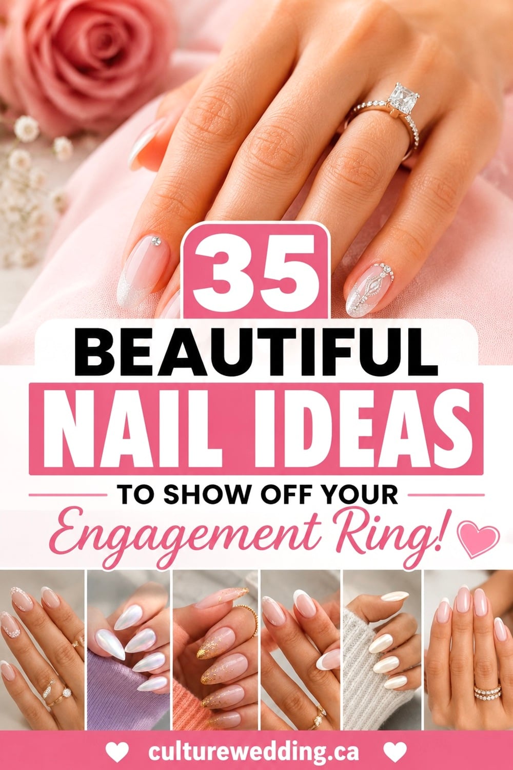 Get ready for that magical moment with flawless engagement nails! Opt for elegant designs like French tips, ombré sparkles, or delicate floral art to complement the ring. Popular Pinterest annotations include “trendy nail art,” “perfect proposal nails,” and “romantic manicure ideas.” Choose from chic neutrals to bold hues for a stunning hand showcase. Whether you're planning a surprise proposal or just want to feel special, these nail ideas ensure your hands look picture-perfect. Save this pin for endless inspiration and nail the engagement look!